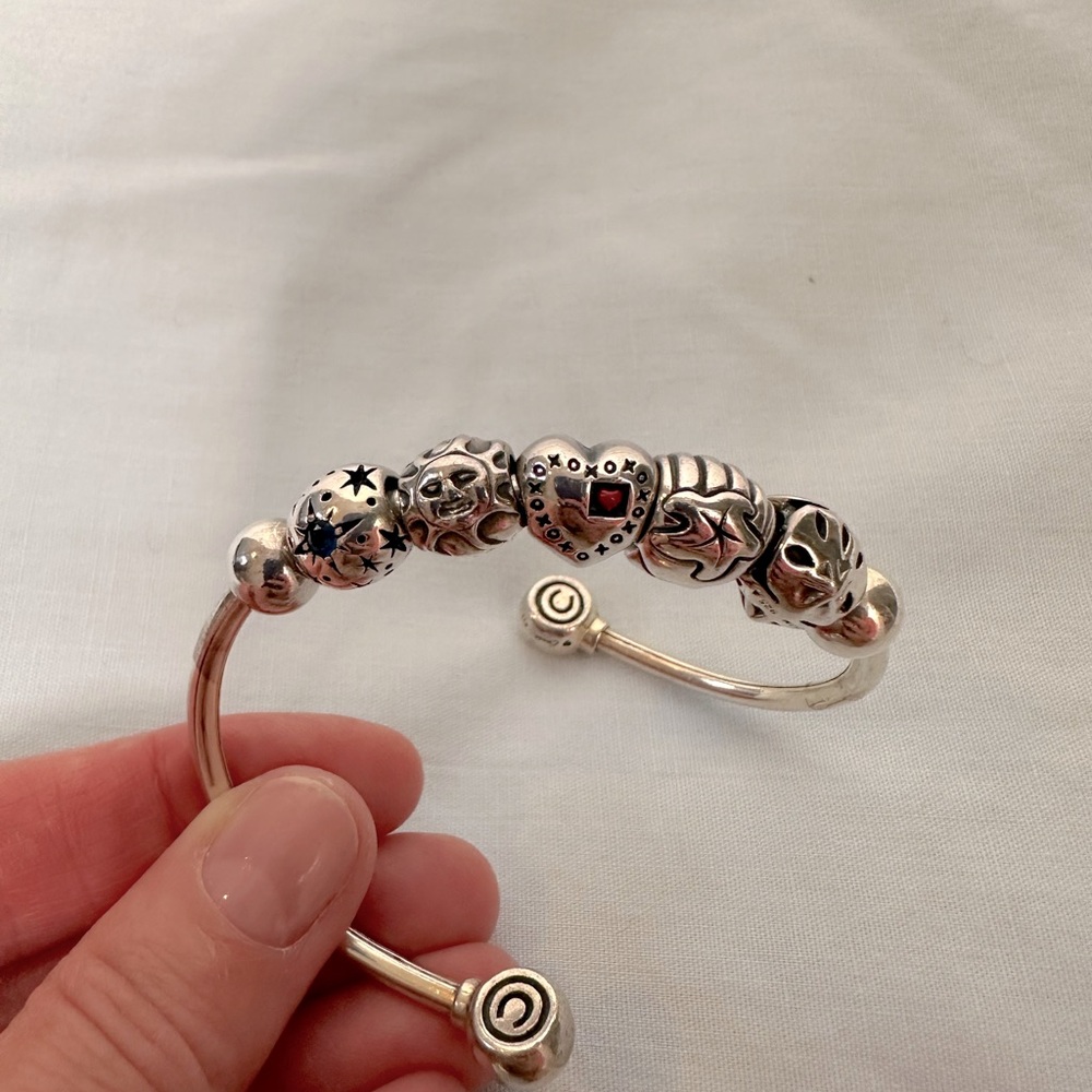 Chamilia charm bracelet with 5 charms.